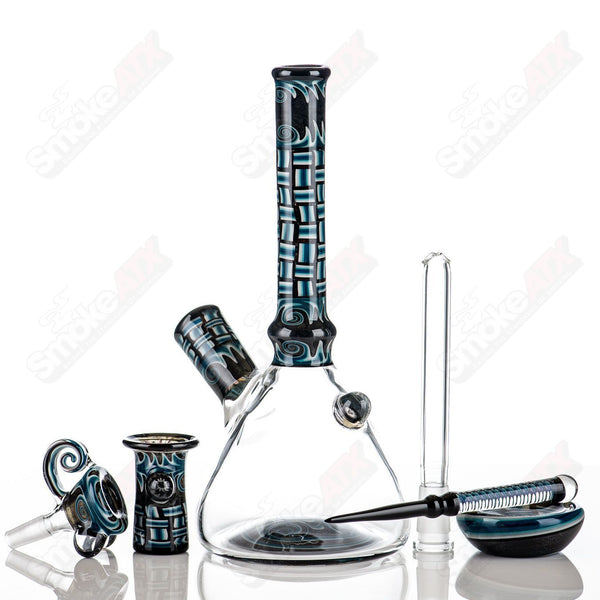 Blue Patchwork Mini Beaker Set by Dale Sommers Glass - Smoke ATX