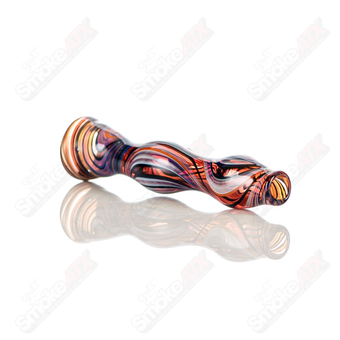 Multi Color Line - Worked Chillum w Purple Dot Indo Glass - Smoke ATX