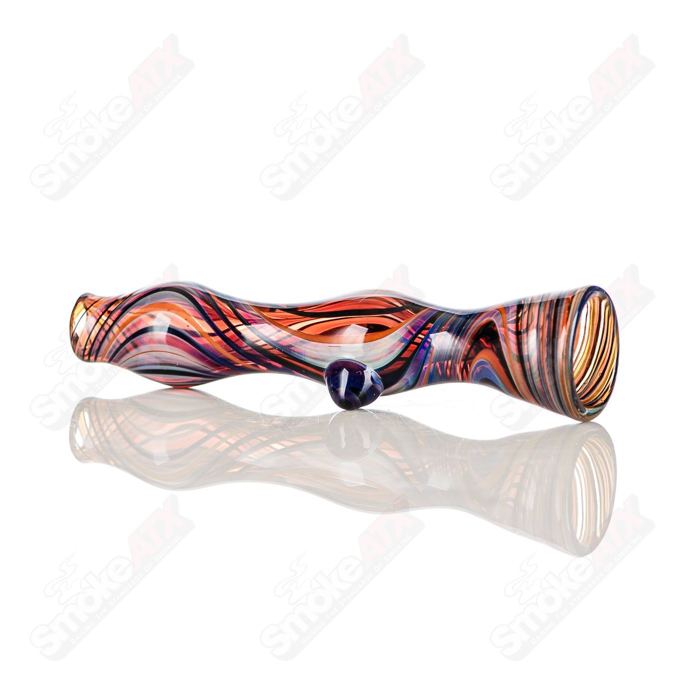 Multi Color Line - Worked Chillum w Purple Dot Indo Glass - Smoke ATX