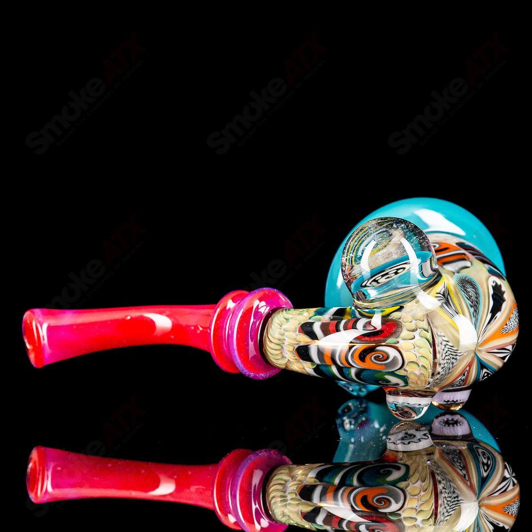 JMass NS Amora Pink Collab Sherlock glass featuring a pink design, clear glass body, and intricate Sherlock shape.