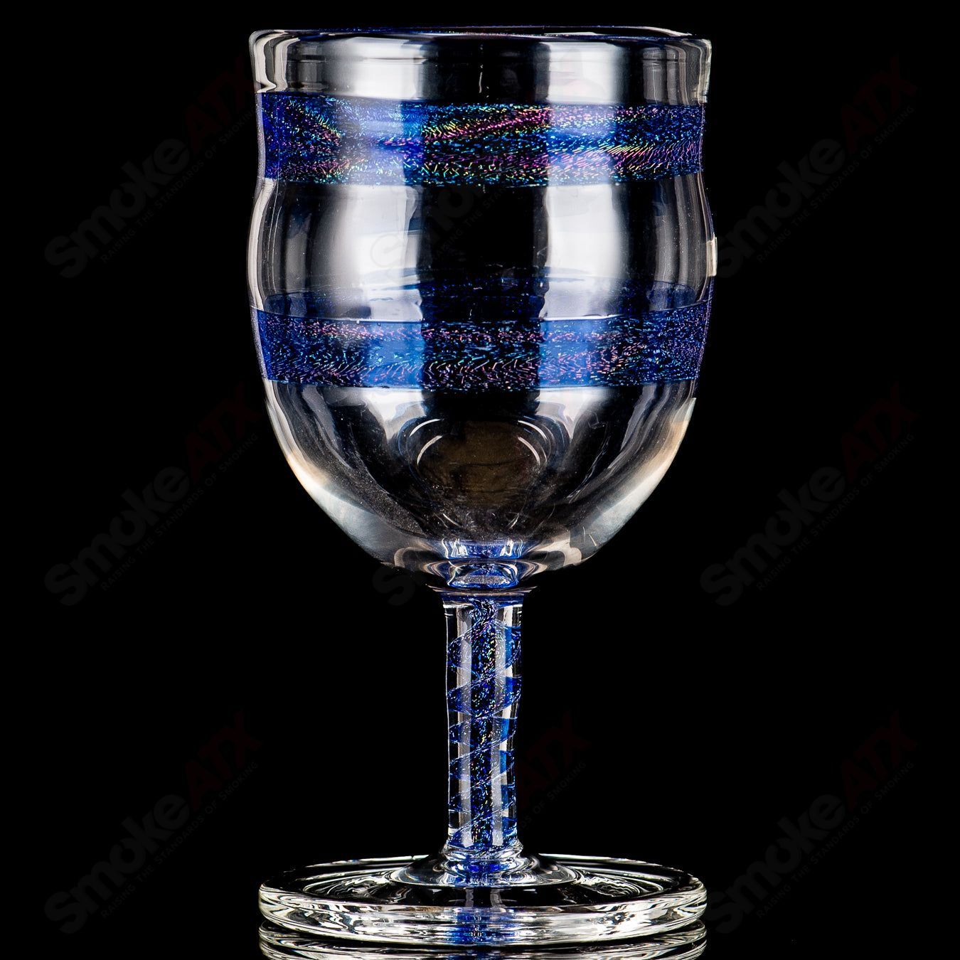 Footed Blue Dichro Spiral Stem Drinking Goblet JMass - Smoke ATX