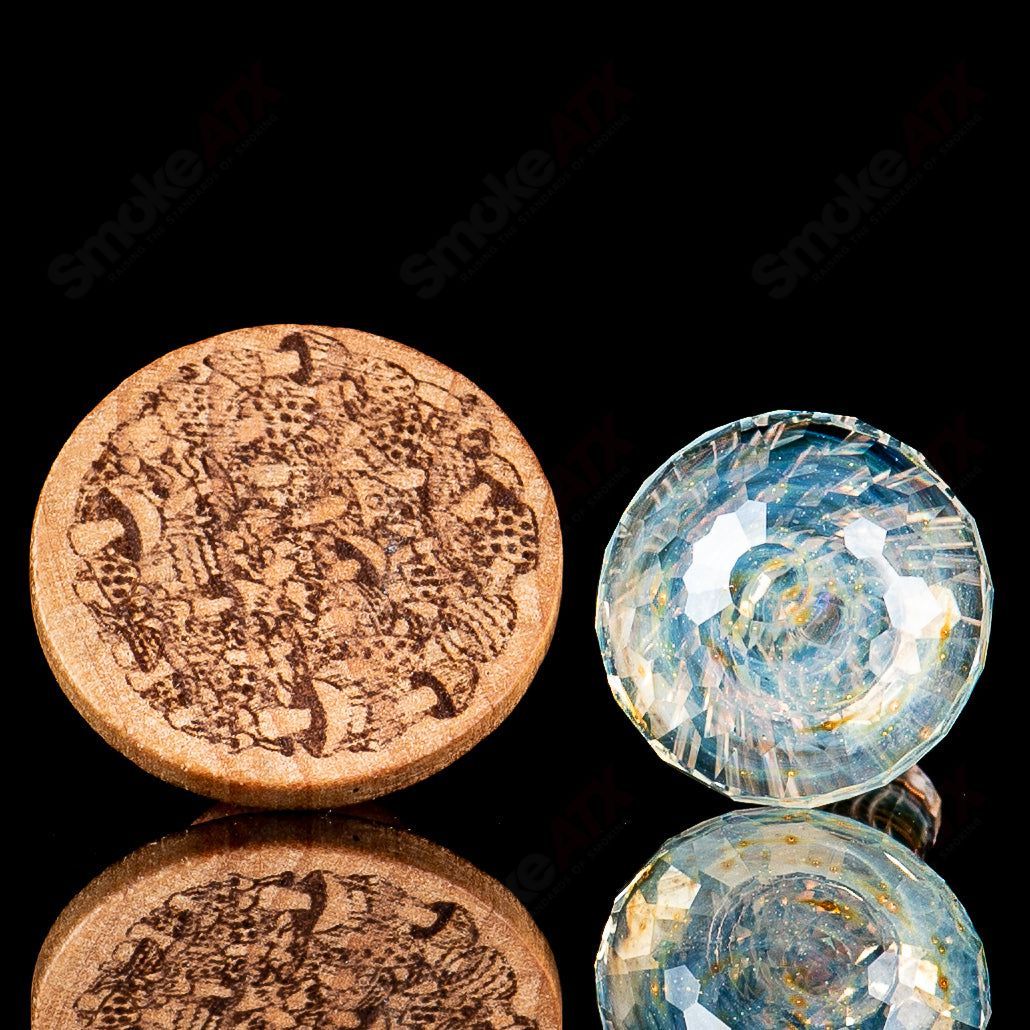 Faceted Ghost Filigrana Mushroom with Wooden Stand by Fatal Facets - Smoke ATX
