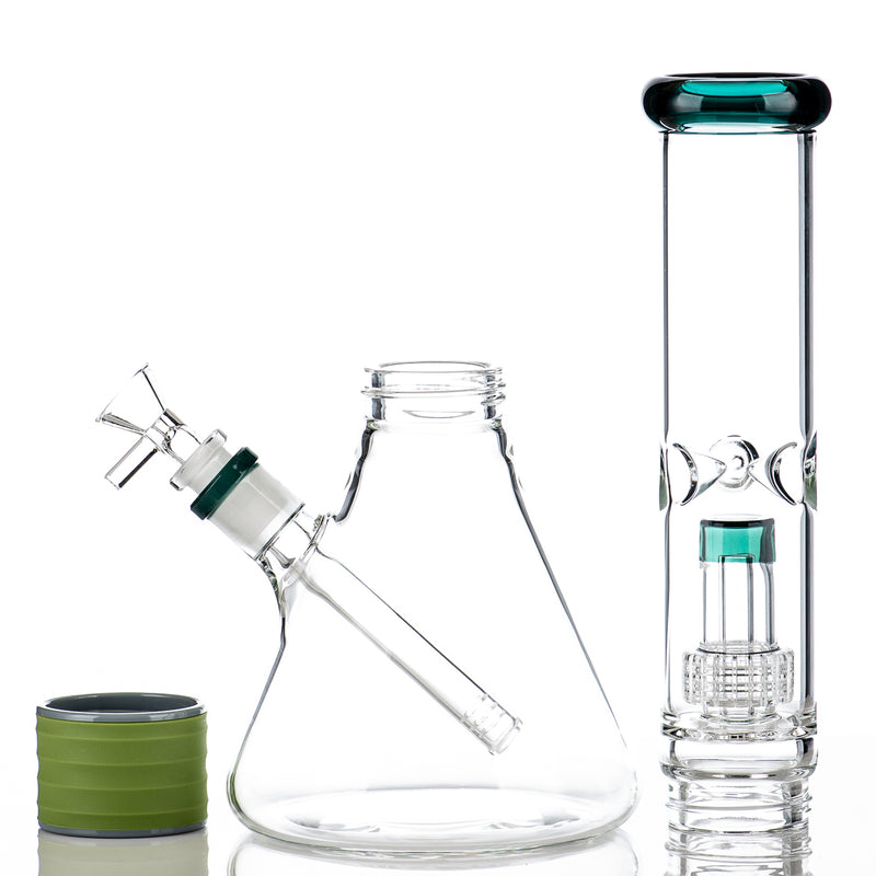 16" Teal Beaker w Green Silicone Grip Diamond Glass - Smoke ATX