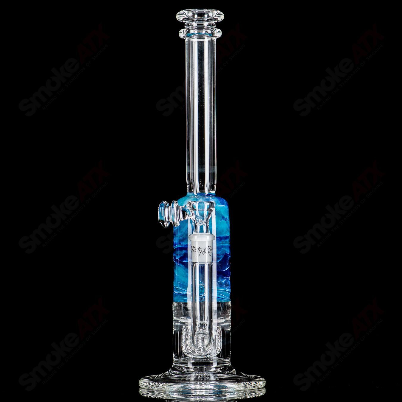 13" Blue/Light Blue Fade Apolocoline Straight Tube w/14m Bowl by Dirty Rico Glass x Nobody Glass