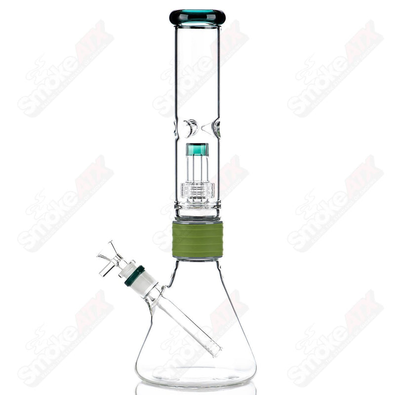 16" Teal Beaker w Green Silicone Grip Diamond Glass - Smoke ATX