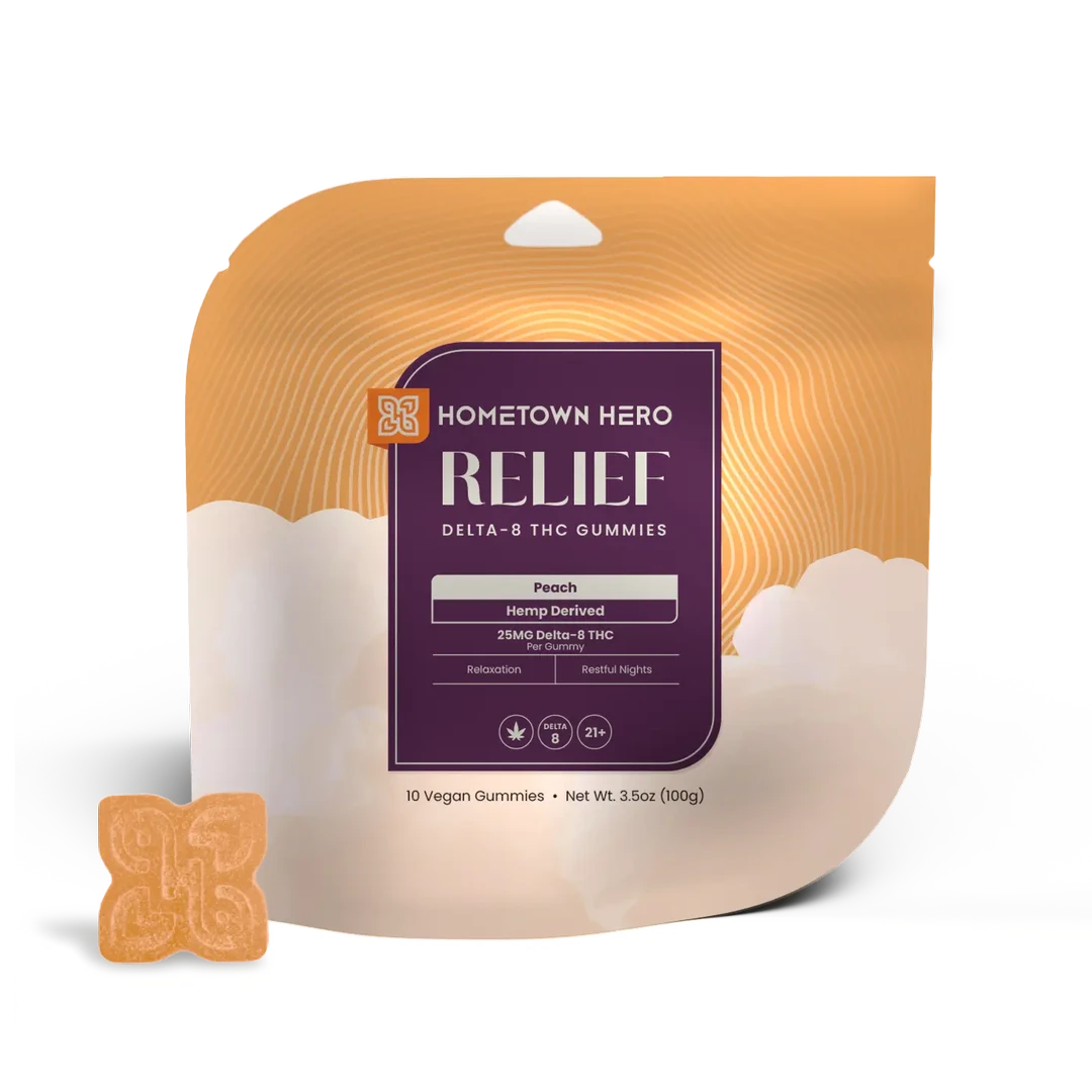 250mg Peach Delta 8 Relief Gummies Hometown Hero - Smoke ATX 