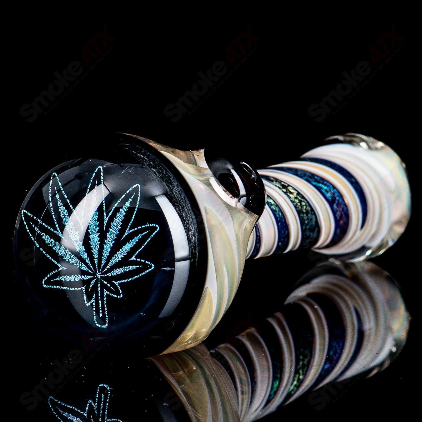 Pot Leaf Dichro Image Spoon by Talent Glass - Smoke ATX