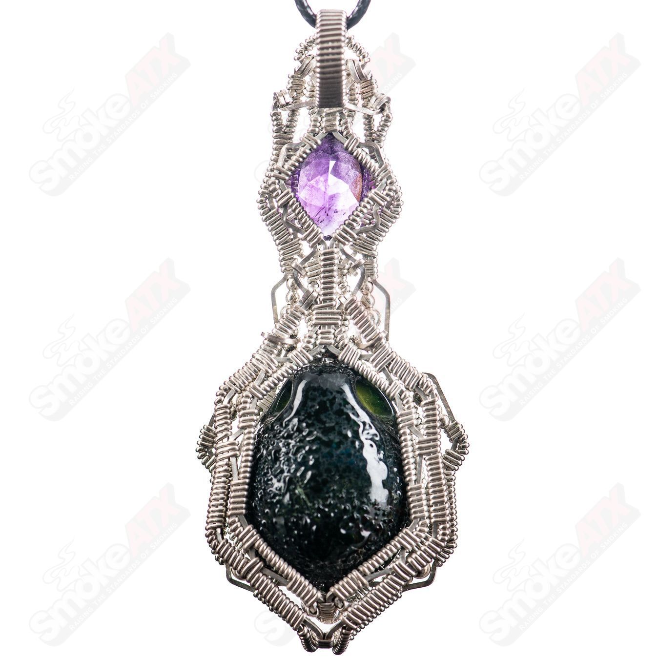 Sterling Silver Wirewrap Avocado Pendant w Faceted Amethyst Accent Mike Bishop x Boots