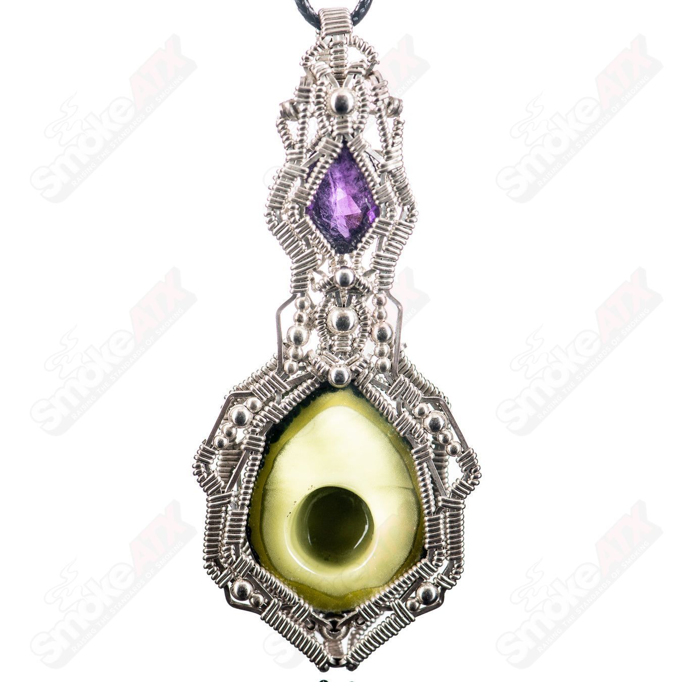 Sterling Silver Wirewrap Avocado Pendant w Faceted Amethyst Accent Mike Bishop x Boots