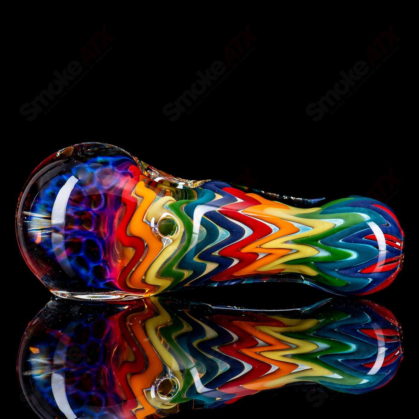 Rainbow Dichro Line Work Spoon W/ Honeycomb Cap by Shane Smith - Smoke ATX