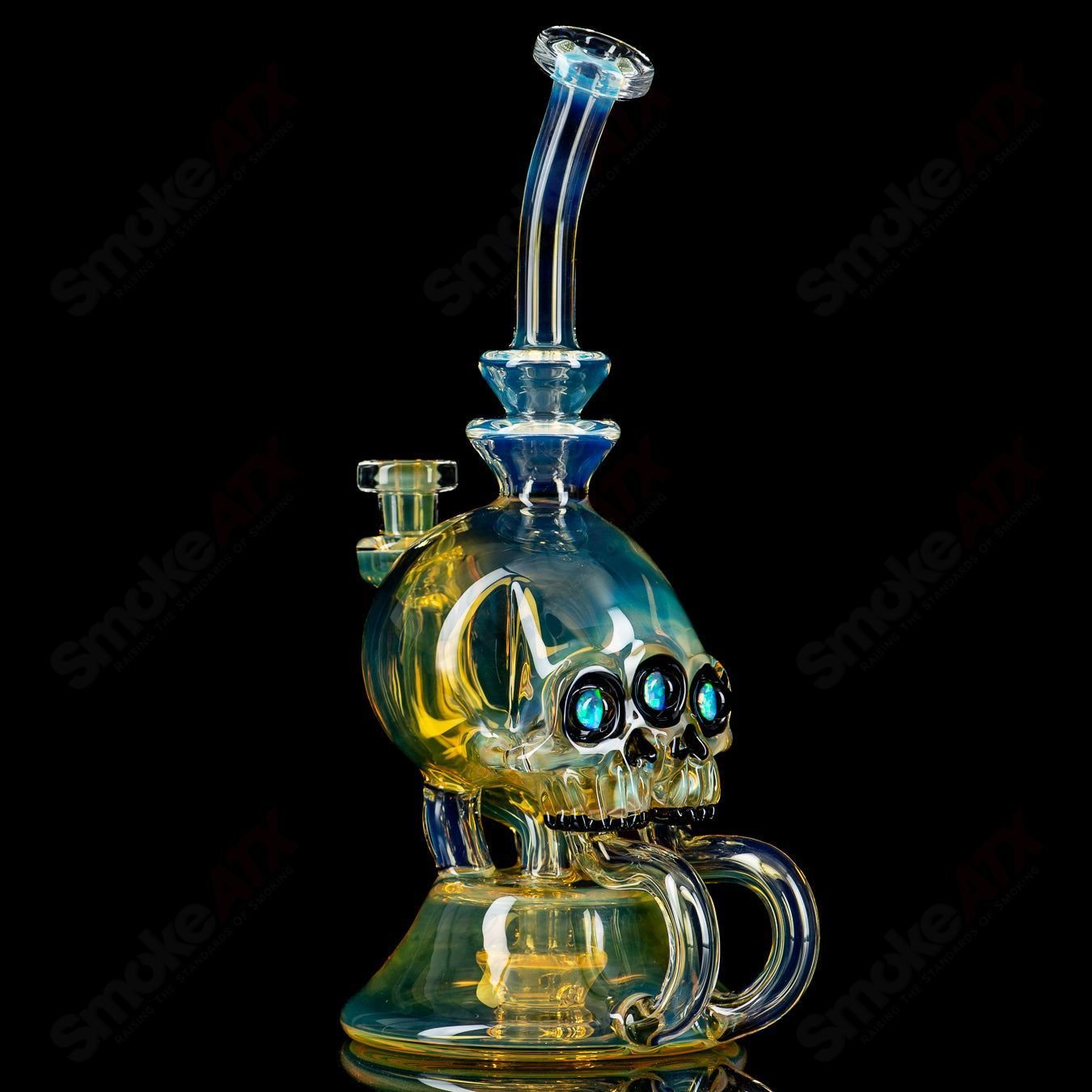 Three Eyed Double Skull Return Drain Rig by AKM - Smoke ATX