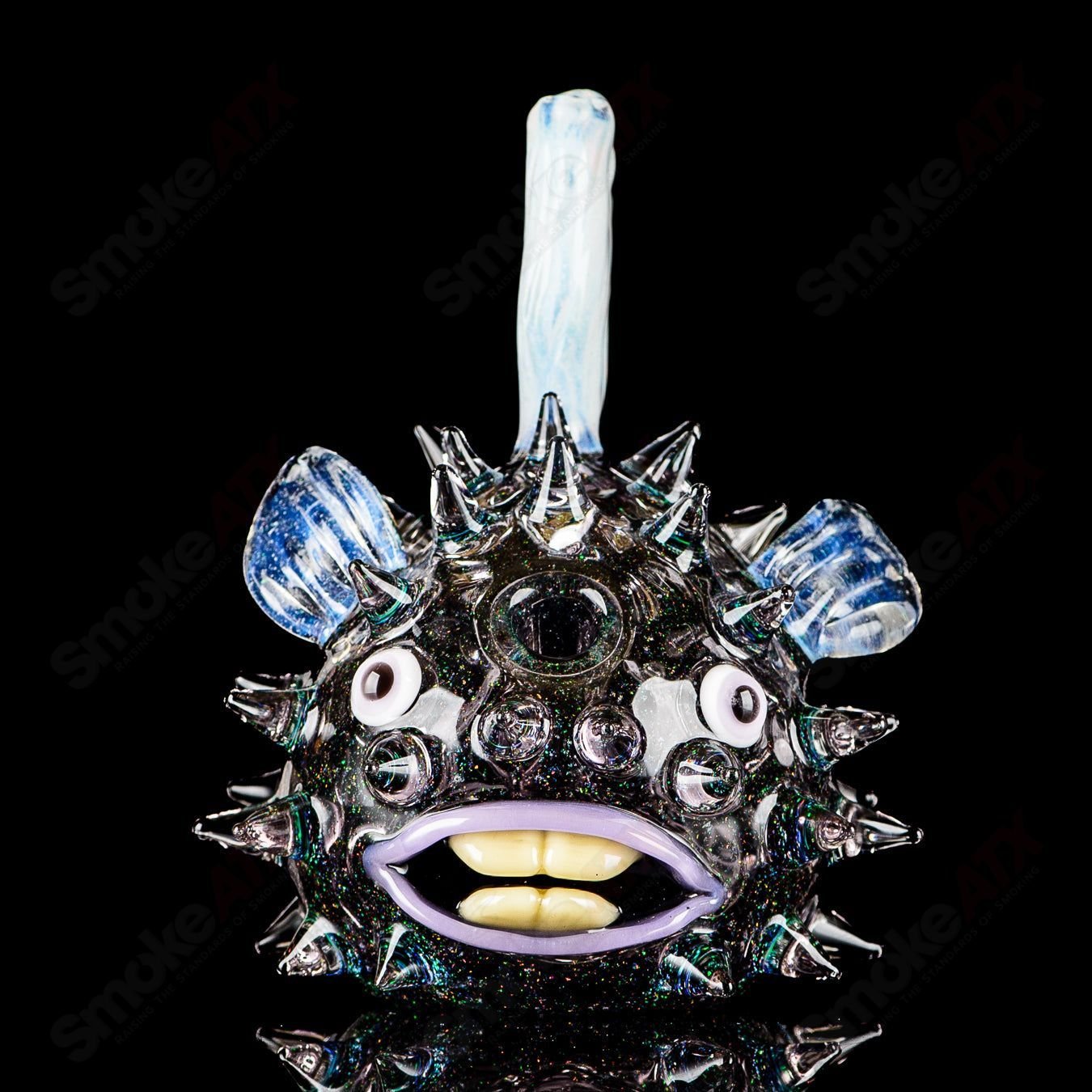 Transparent Crushed Opal Puffer Rig Chadd Lacy Glass - Smoke ATX