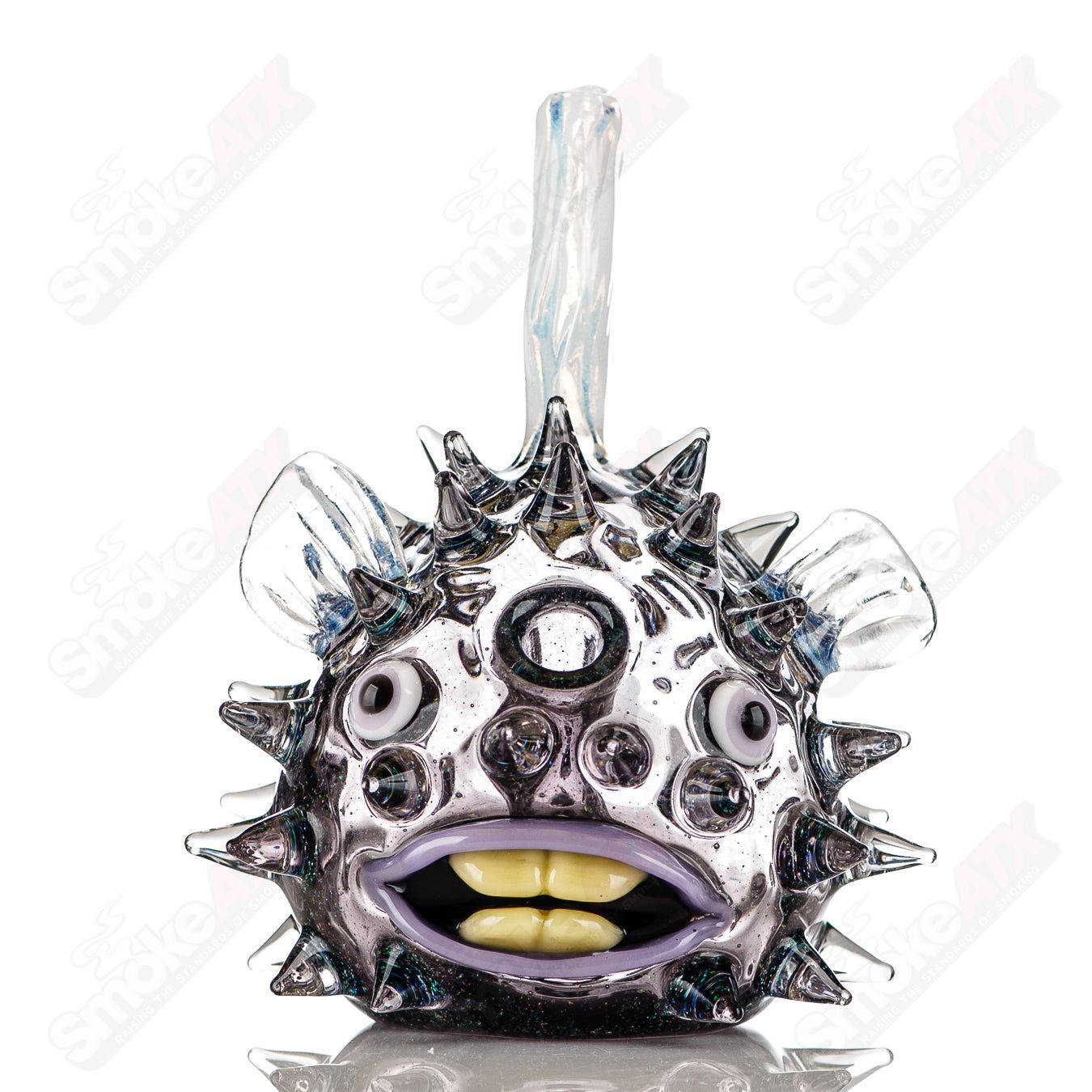 Transparent Crushed Opal Puffer Rig Chadd Lacy Glass - Smoke ATX