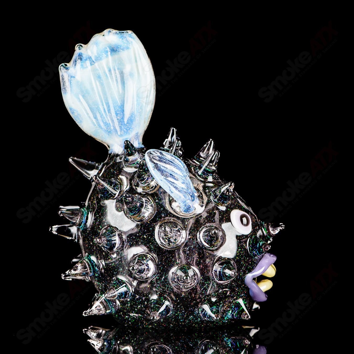 Transparent Crushed Opal Puffer Rig Chadd Lacy Glass - Smoke ATX