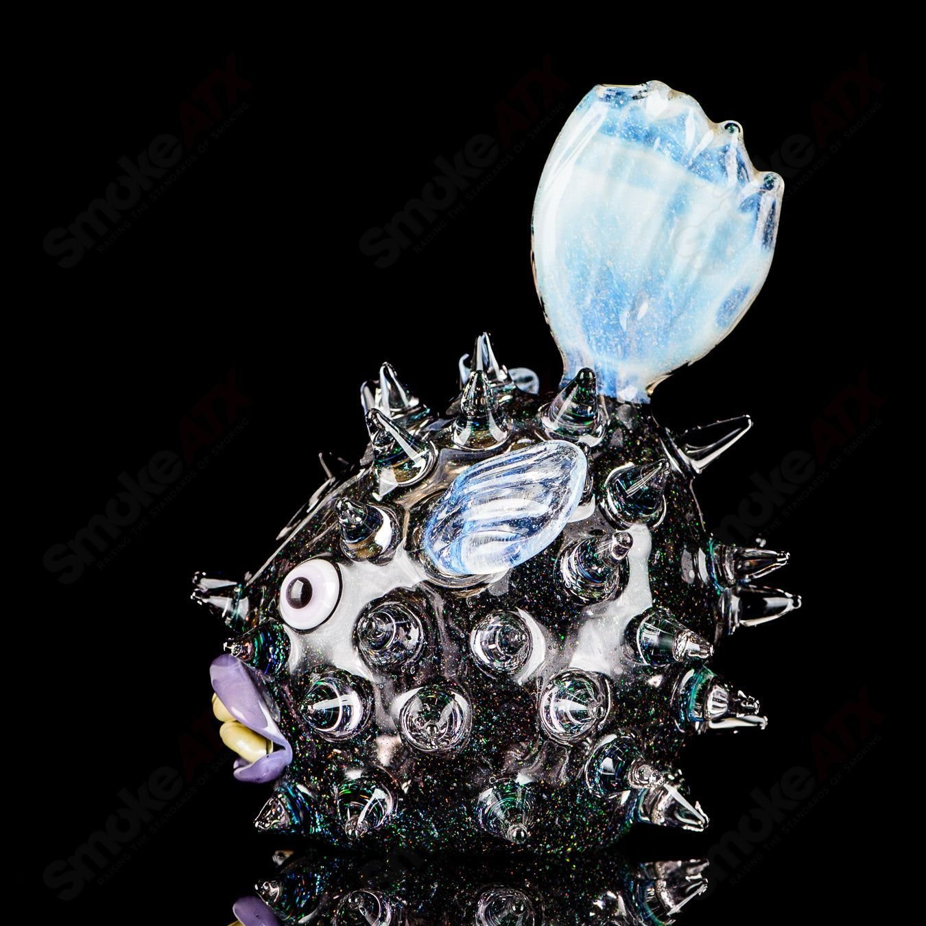 Transparent Crushed Opal Puffer Rig Chadd Lacy Glass - Smoke ATX