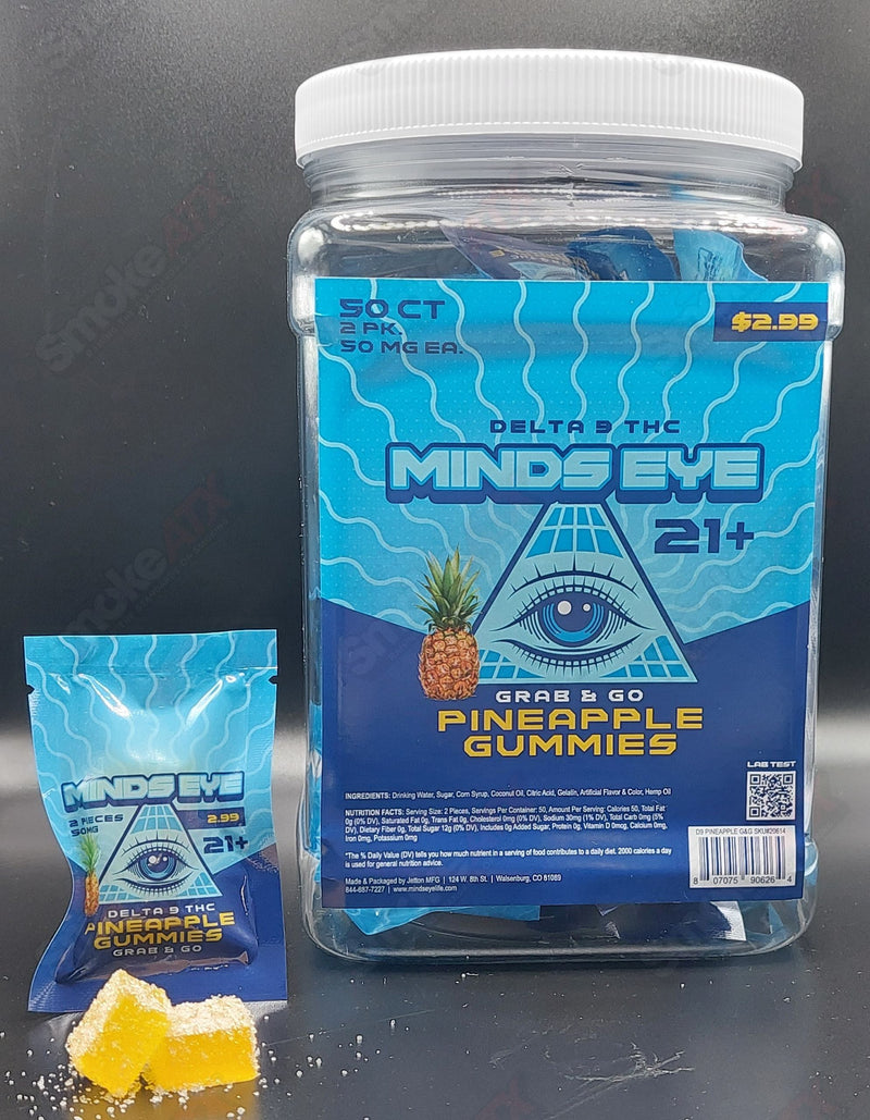 50mg 2ct Pineapple Grab N Go D9 Gummies Minds Eye - Smoke ATX 