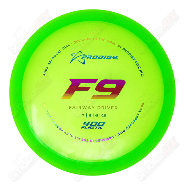170-175g F9 Green Fairway Driver Disc (Old Stamp)- 400 Plastic Prodigy Disc - Smoke ATX 