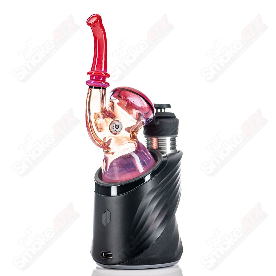 Amora Pink Sherlock Puffco Dry Top by JMass, colorful glass Puffco top with pink and decorative design.