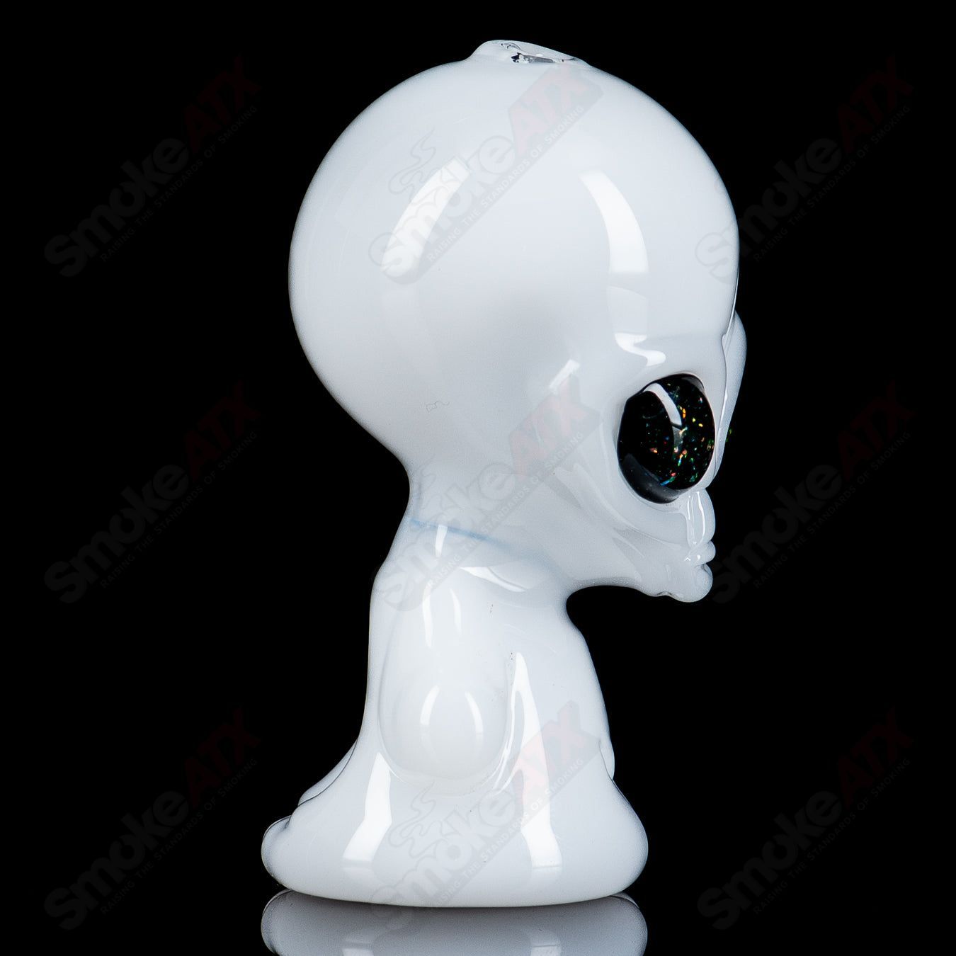 White W/ UV Crushed Opal Eyes Alien Hand Pipe by Ghost Glass - Smoke ATX