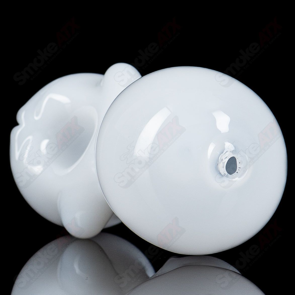 White W/ UV Crushed Opal Eyes Alien Hand Pipe by Ghost Glass - Smoke ATX