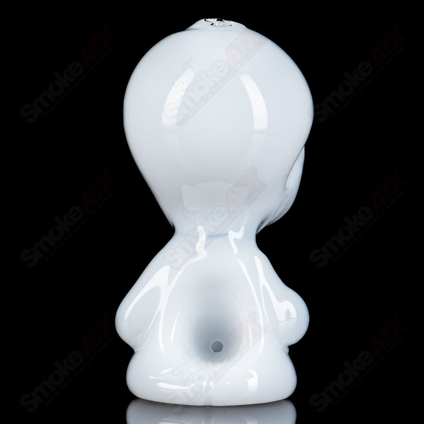 White W/ UV Crushed Opal Eyes Alien Hand Pipe by Ghost Glass - Smoke ATX