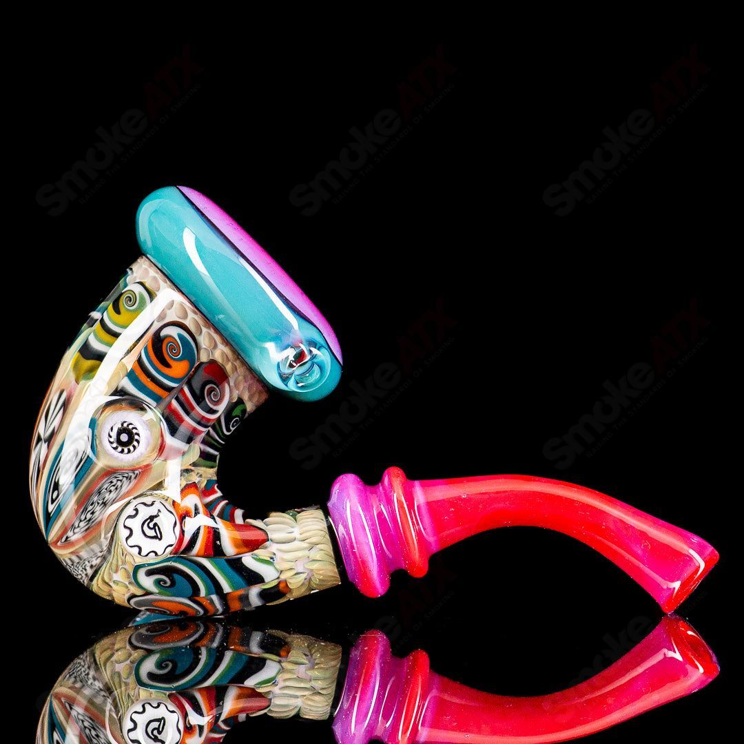 JMass NS Amora Pink Collab Sherlock glass featuring a transparent pink design and detailed Sherlock shape.