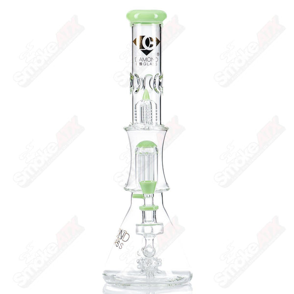 18" Slyme Green Sea Mine Double Tree Beaker Diamond Glass - Smoke ATX 