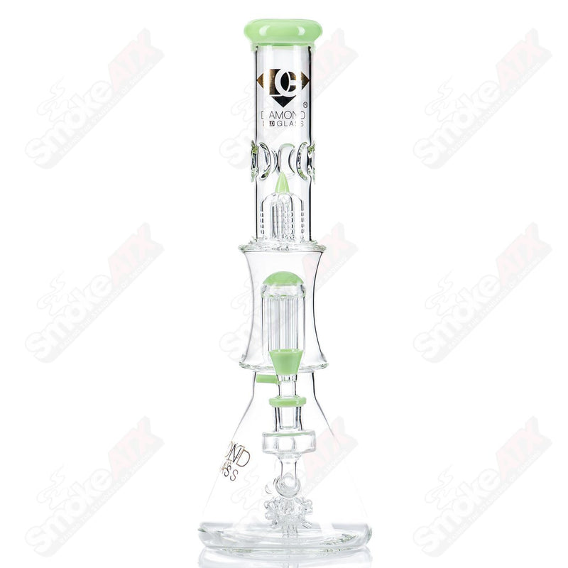 18" Slyme Green Sea Mine Double Tree Beaker Diamond Glass - Smoke ATX 