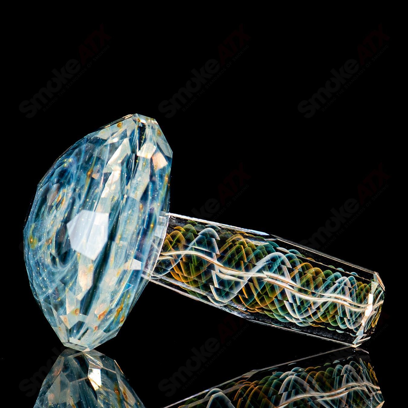 Faceted Ghost Filigrana Mushroom with Wooden Stand by Fatal Facets - Smoke ATX