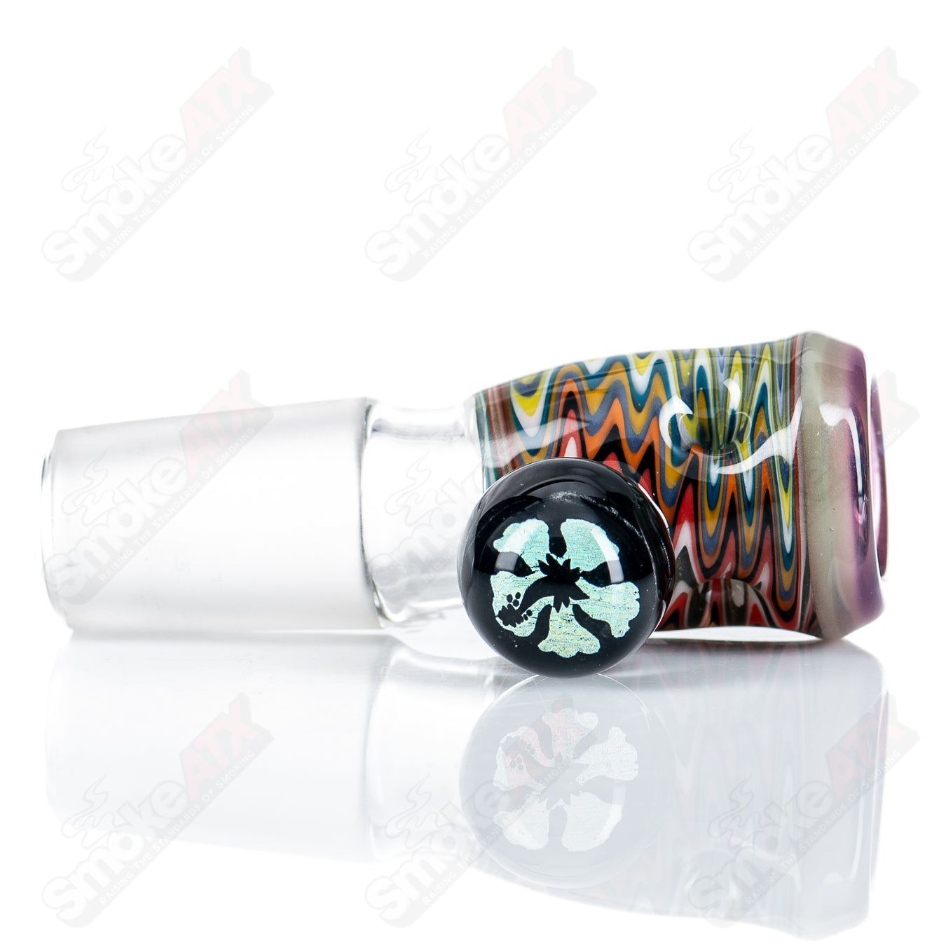 18mm Slide 5-Hole (Wig Wag w Dichro Flower Mib) by Black Tuna - Smoke ATX 