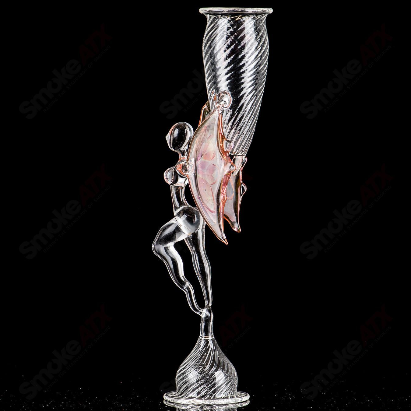 Fumed Scalloped Angel-Figurine Wine Flute Indo Glass - Smoke ATX