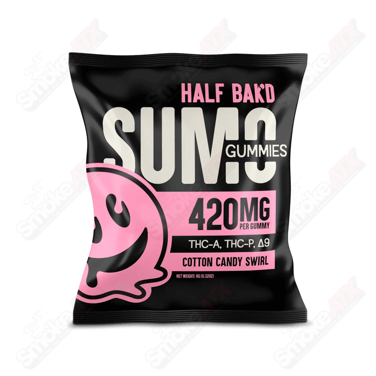 2pk 420mg Cotton Candy Swirl SUMO Gummies (THC-A/THC-P/D8) Half Bak'd - Smoke ATX 