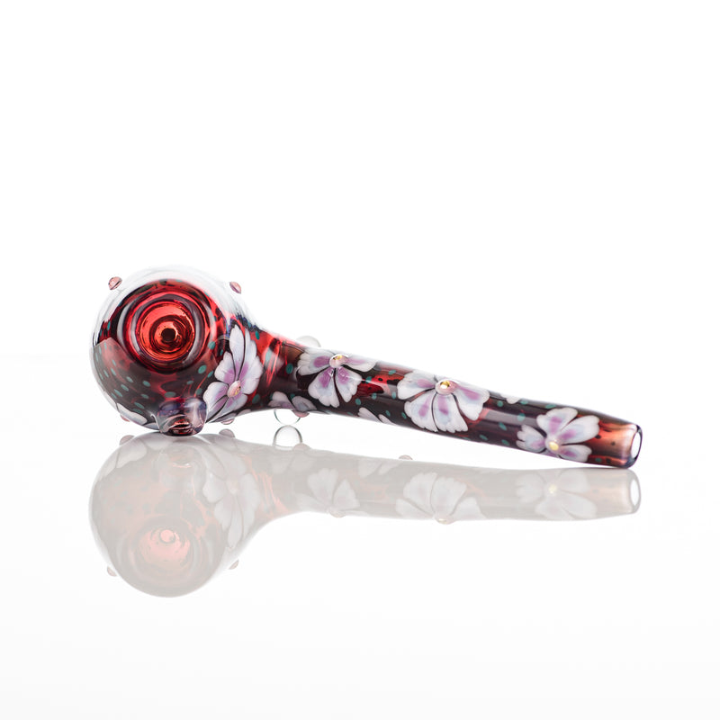 Red Sherlock W/ Pink Flowers by Sarita Glass - Smoke ATX