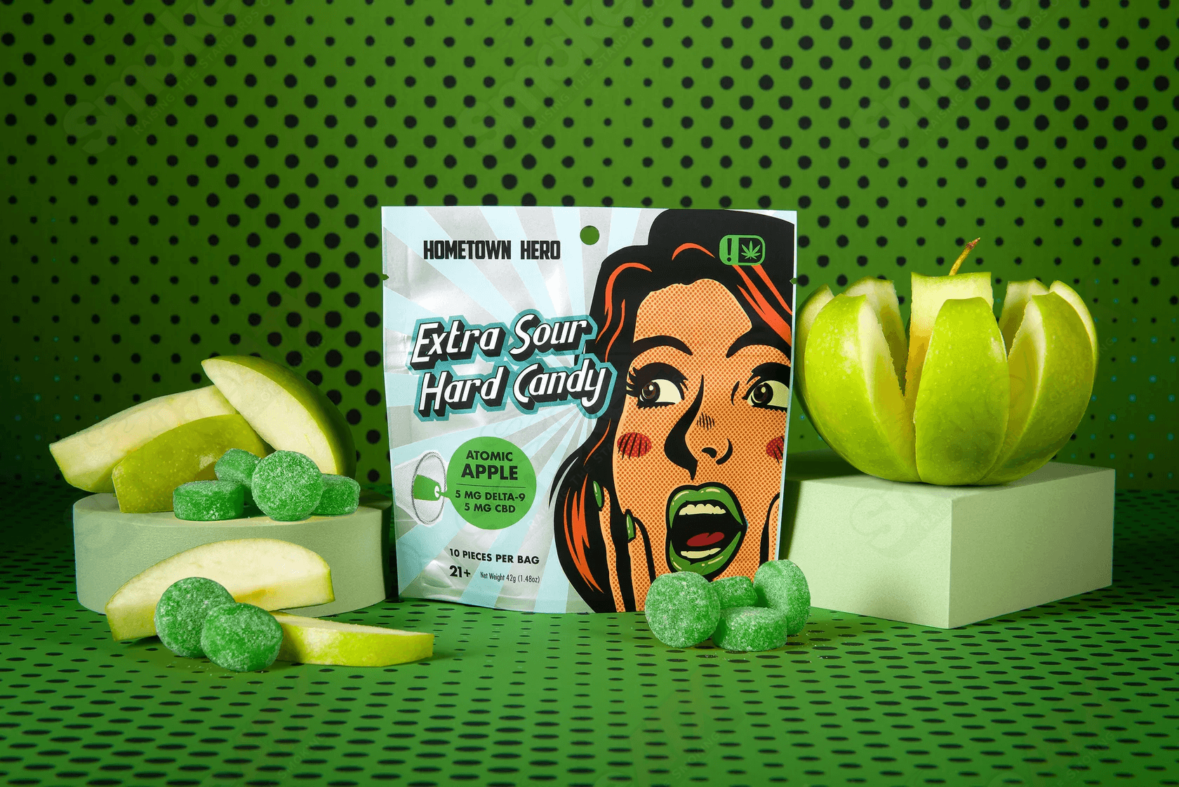 5mg Atomic Apple D9+CBD Sour Hard Candy (5mg/5mg/) Hometown Hero - Smoke ATX
