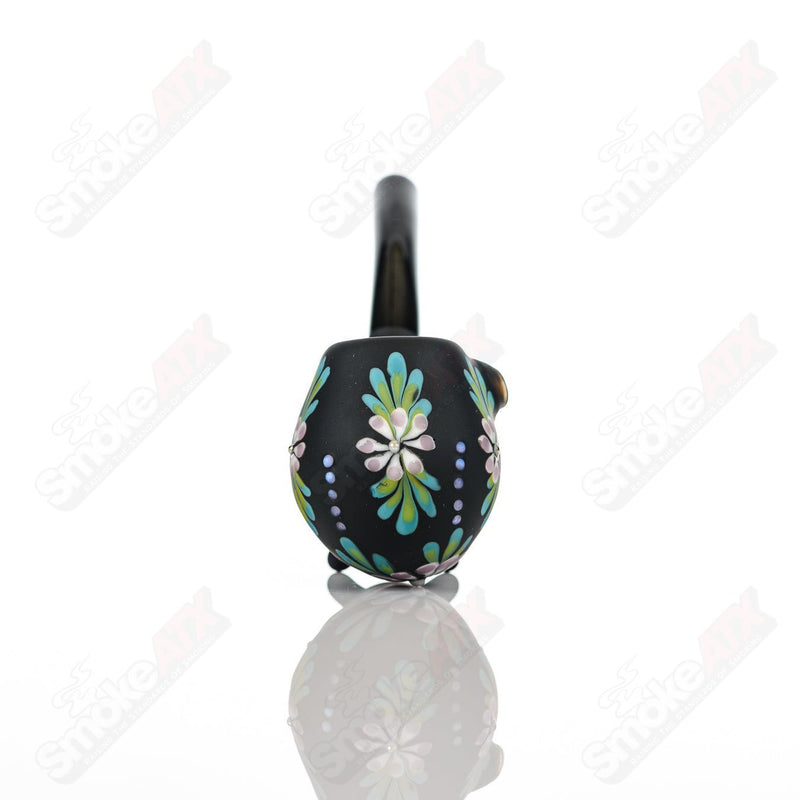 Sandb-lasted Black Sherlock W/ Purple Flowers by Sarita Glass - Smoke ATX