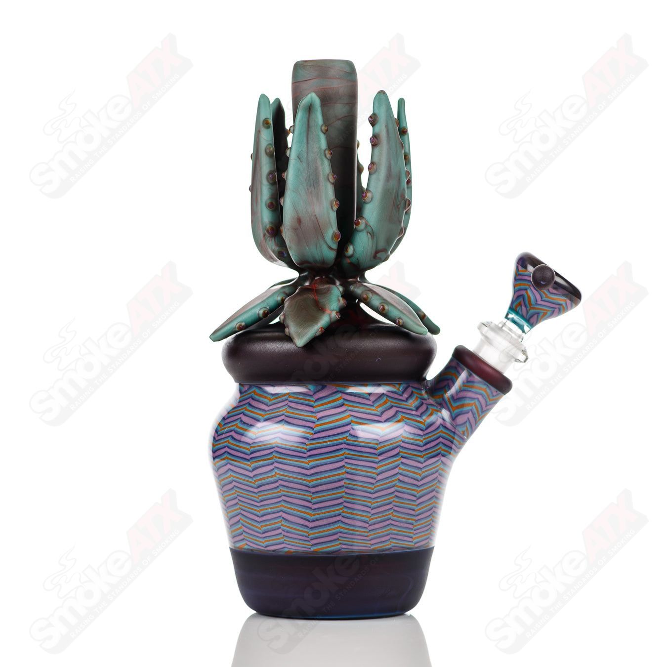 10mm Worked Cactus Waterpipe by Bird Dog & Sarita Glass - Smoke ATX