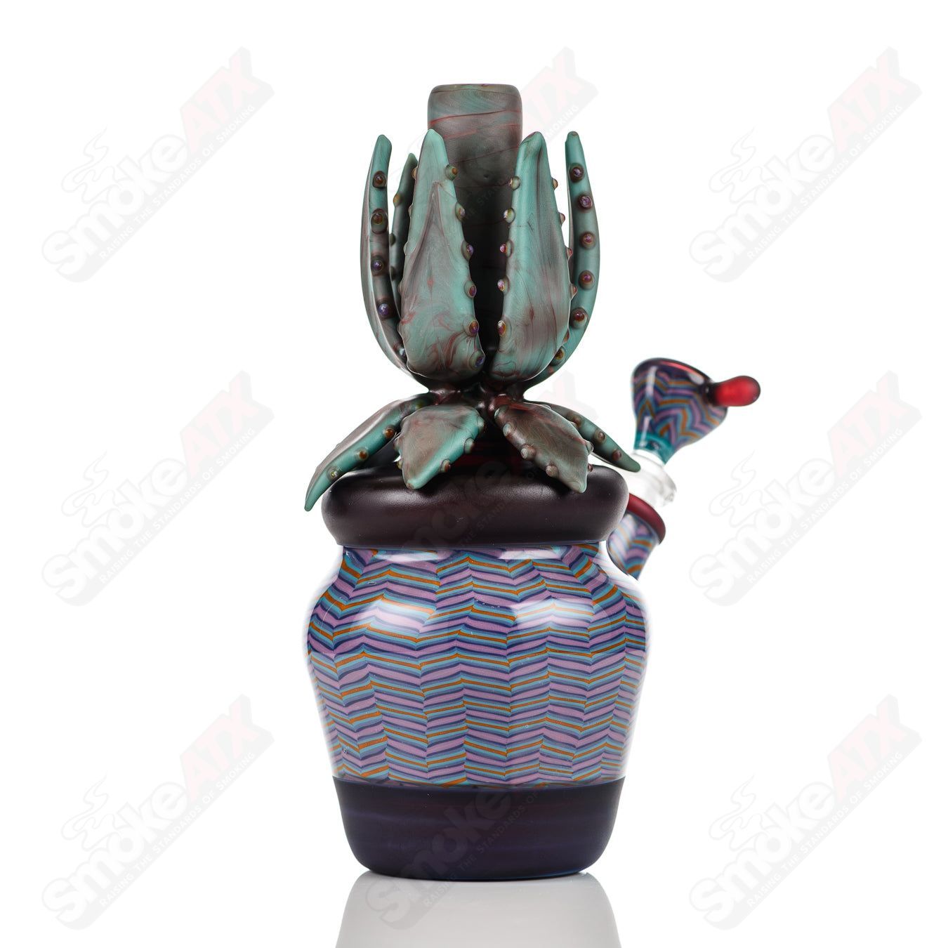 10mm Worked Cactus Waterpipe by Bird Dog & Sarita Glass - Smoke ATX