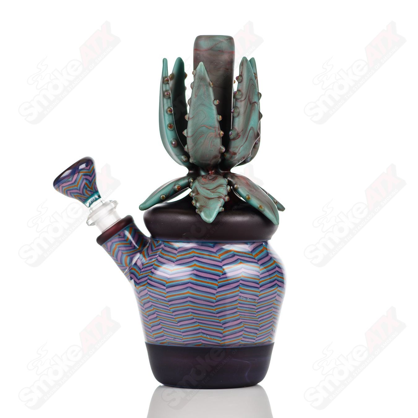 10mm Worked Cactus Waterpipe by Bird Dog & Sarita Glass - Smoke ATX