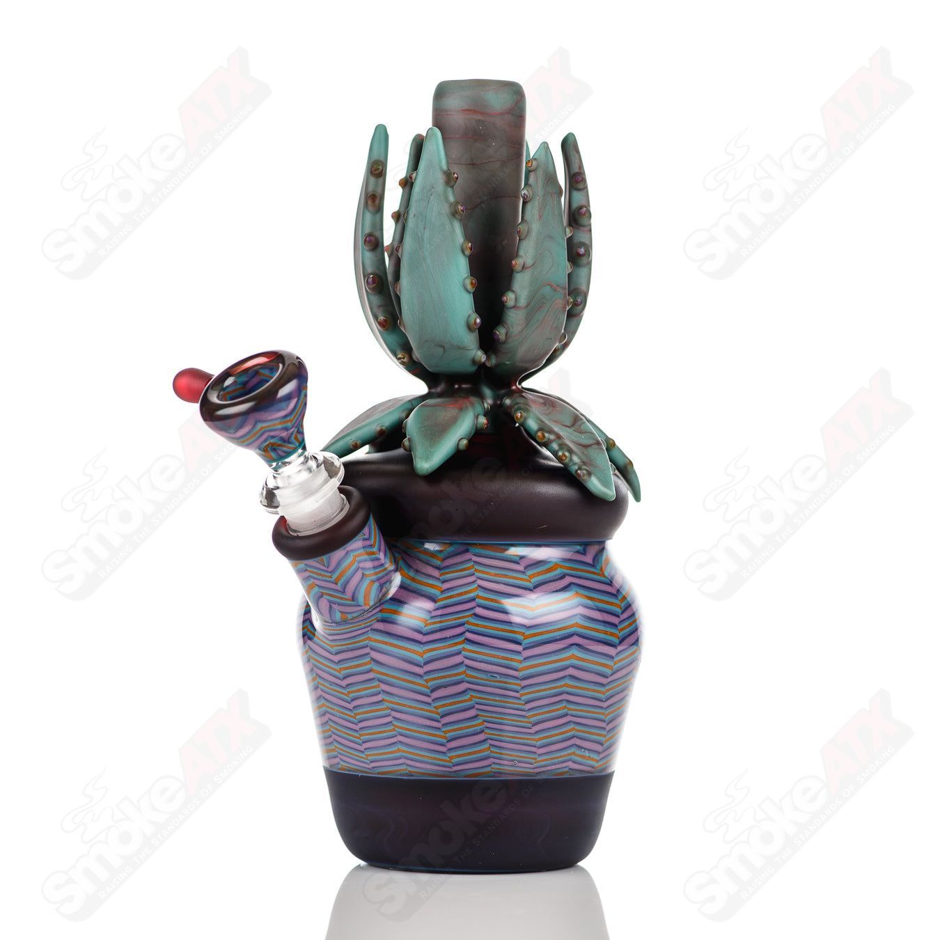 10mm Worked Cactus Waterpipe by Bird Dog & Sarita Glass - Smoke ATX