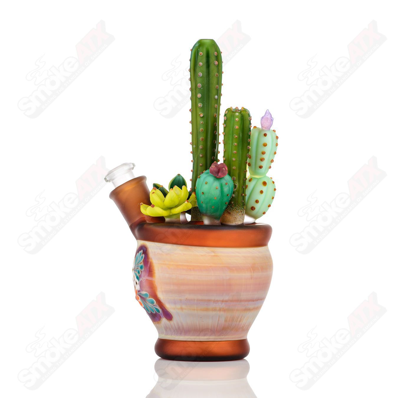 14mm Cactus Succulent Waterpipe by Turtle Time & Sarita Glass - Smoke ATX