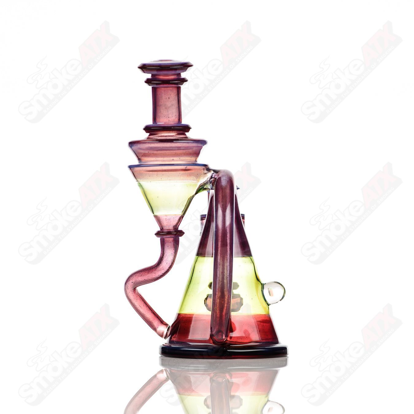 14mm V2 Quickdraw Blue Satin over Phoenix dipped in Glopal paired with Green Energy Recycler Cerio Glass - Smoke ATX