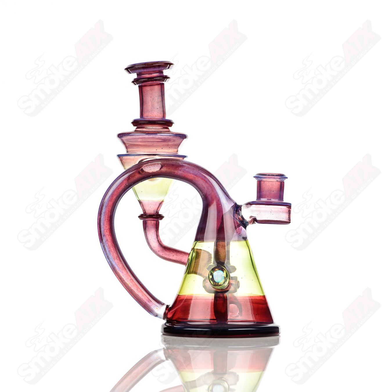 14mm V2 Quickdraw Blue Satin over Phoenix dipped in Glopal paired with Green Energy Recycler Cerio Glass - Smoke ATX