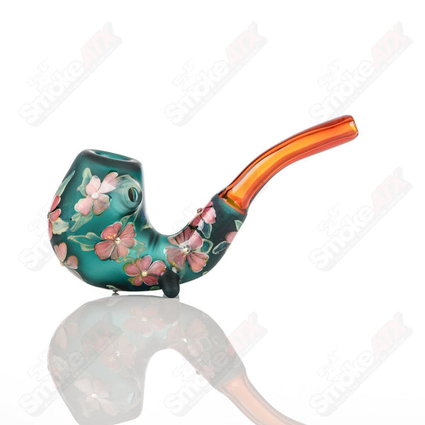 Teal Sherlock W/ Pink Flowers by Sarita Glass - Smoke ATX