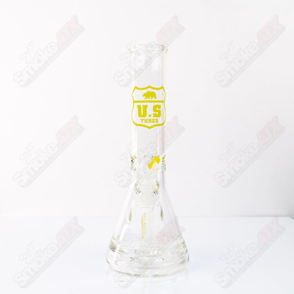 US Tubes Beaker 12" 55x5 - Constriction - Yellow Shield Decal - Smoke ATX