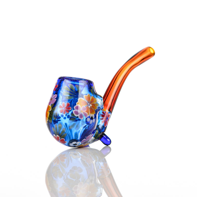 Cobalt Sherlock W/ Multi-Color Flowers by Sarita Glass - Smoke ATX