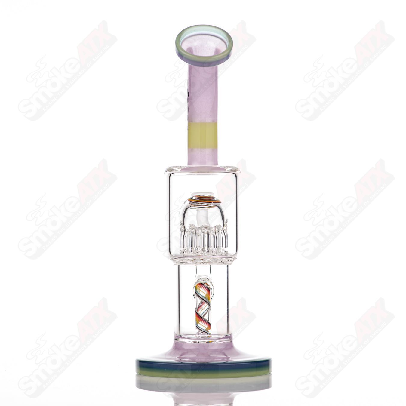 #1 Double Macro 8-Arm Tree w Full Color UV Accent Foot/Mouthpiece Toro Glass - Smoke ATX