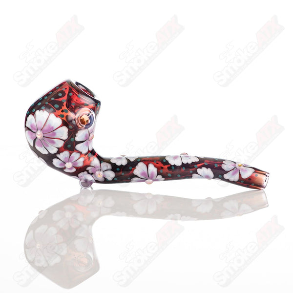 Red Sherlock W/ Pink Flowers by Sarita Glass - Smoke ATX