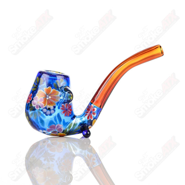 Cobalt Sherlock W/ Multi-Color Flowers by Sarita Glass - Smoke ATX