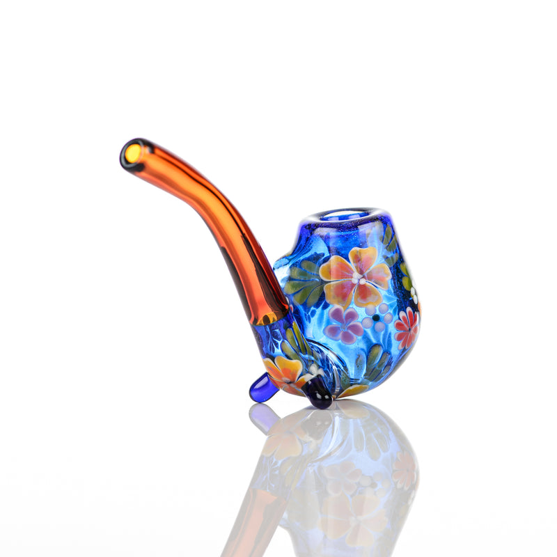 Cobalt Sherlock W/ Multi-Color Flowers by Sarita Glass - Smoke ATX