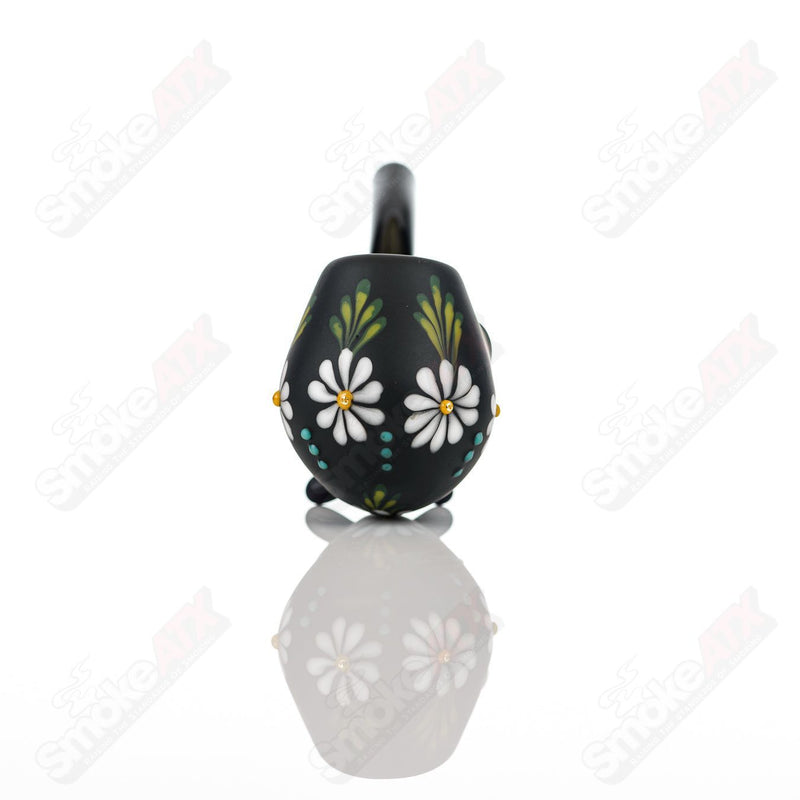 Sand-blasted Black Sherlock W/ White Flowers by Sarita Glass - Smoke ATX